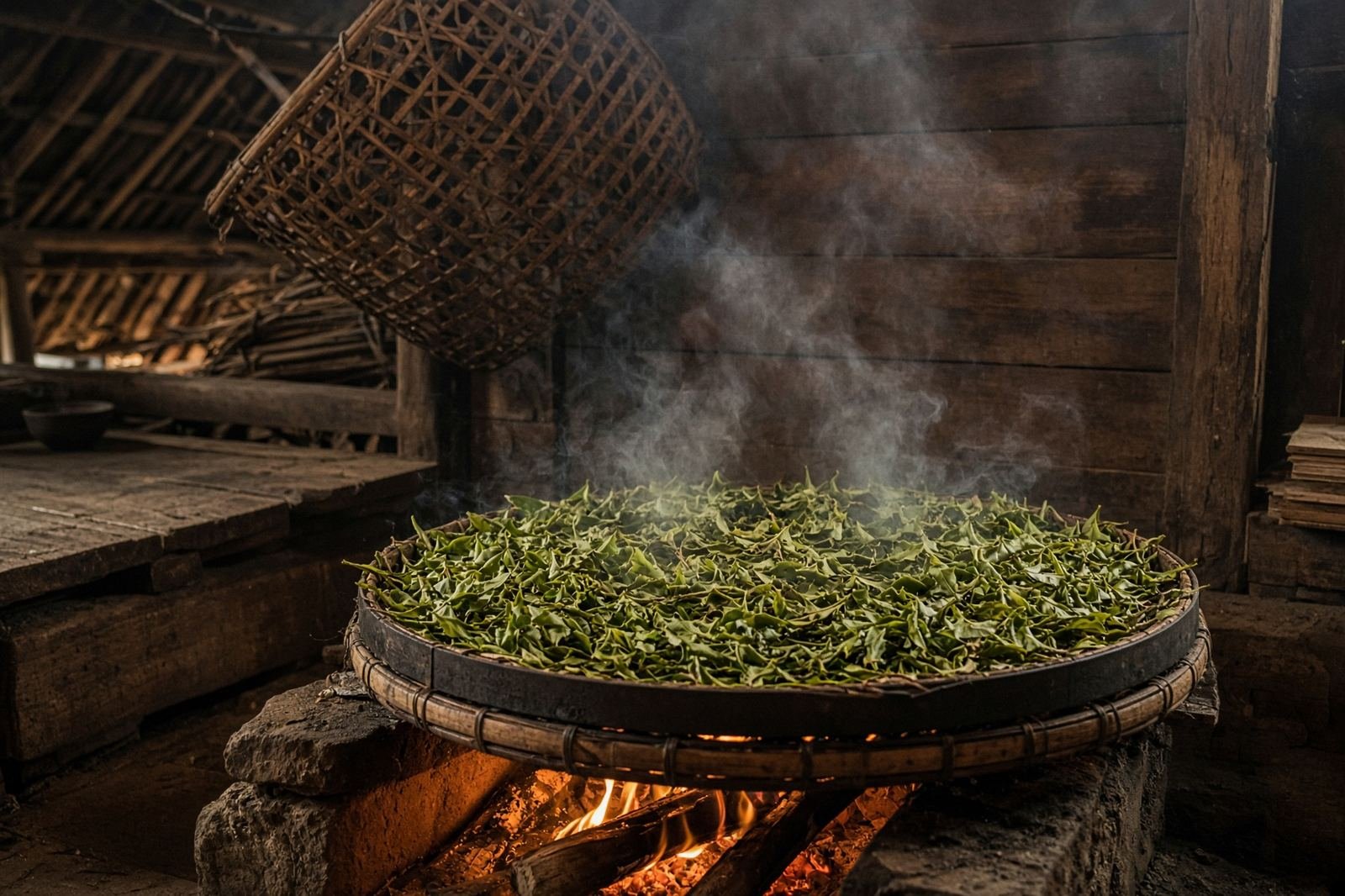 drying tea over a low fire.