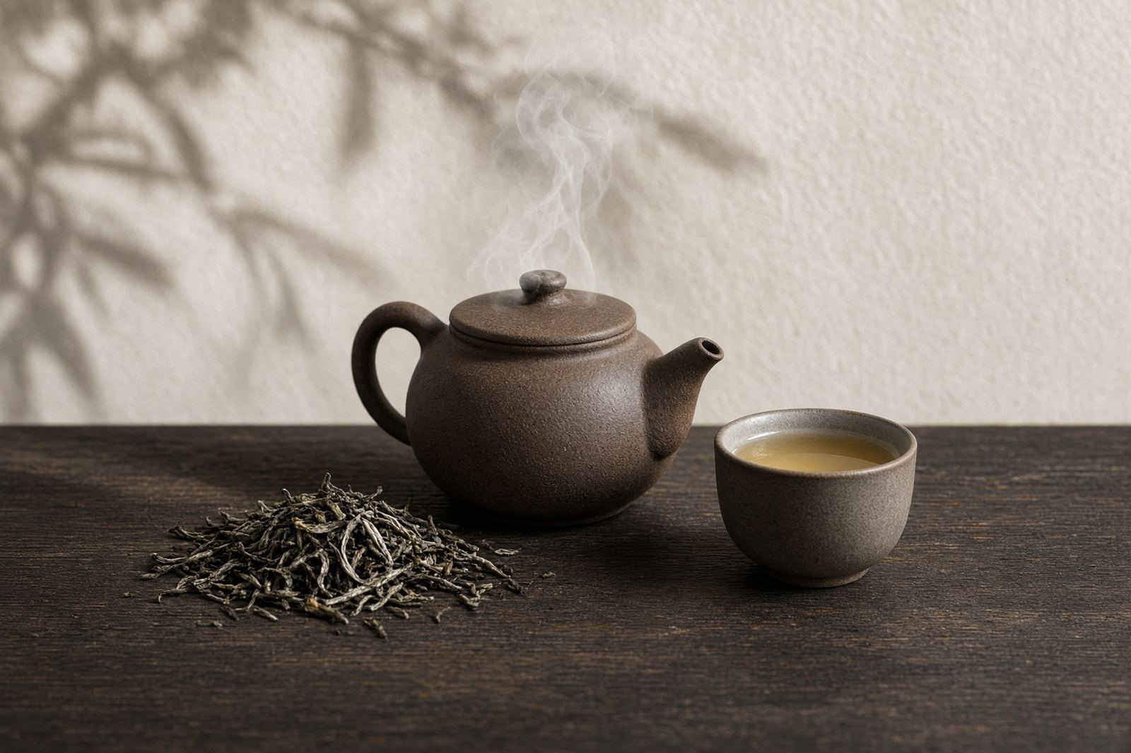 Illustration: clay pot and a cup of Shan tea.