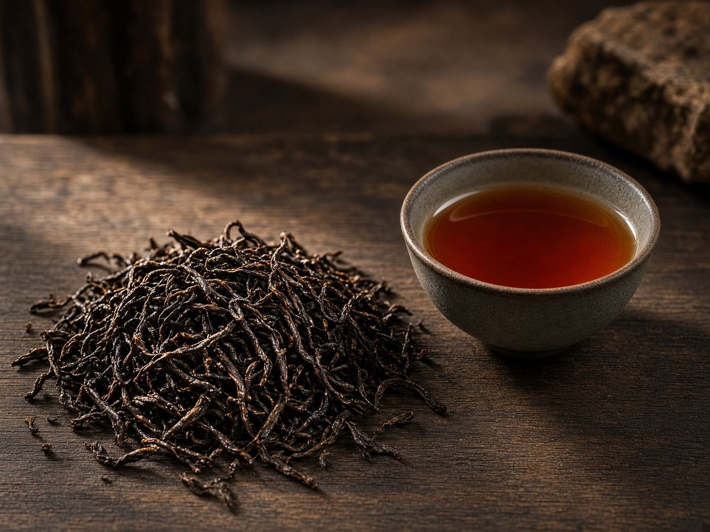示意图：山蜜红茶与红木色茶汤。