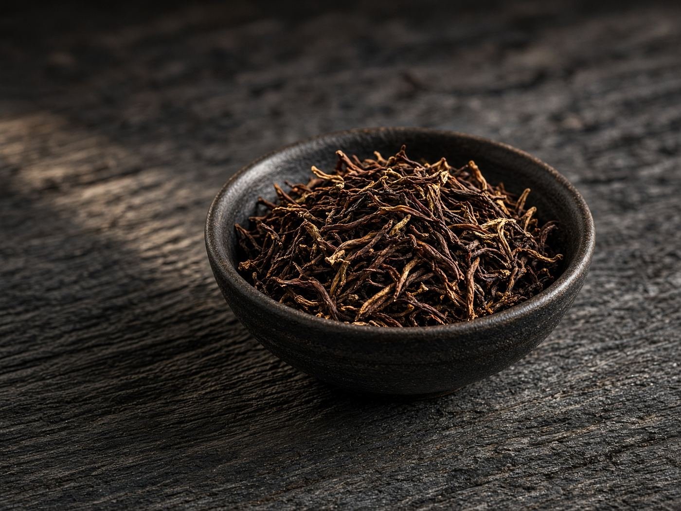 示意图：深碗中铜色的山雪红茶。